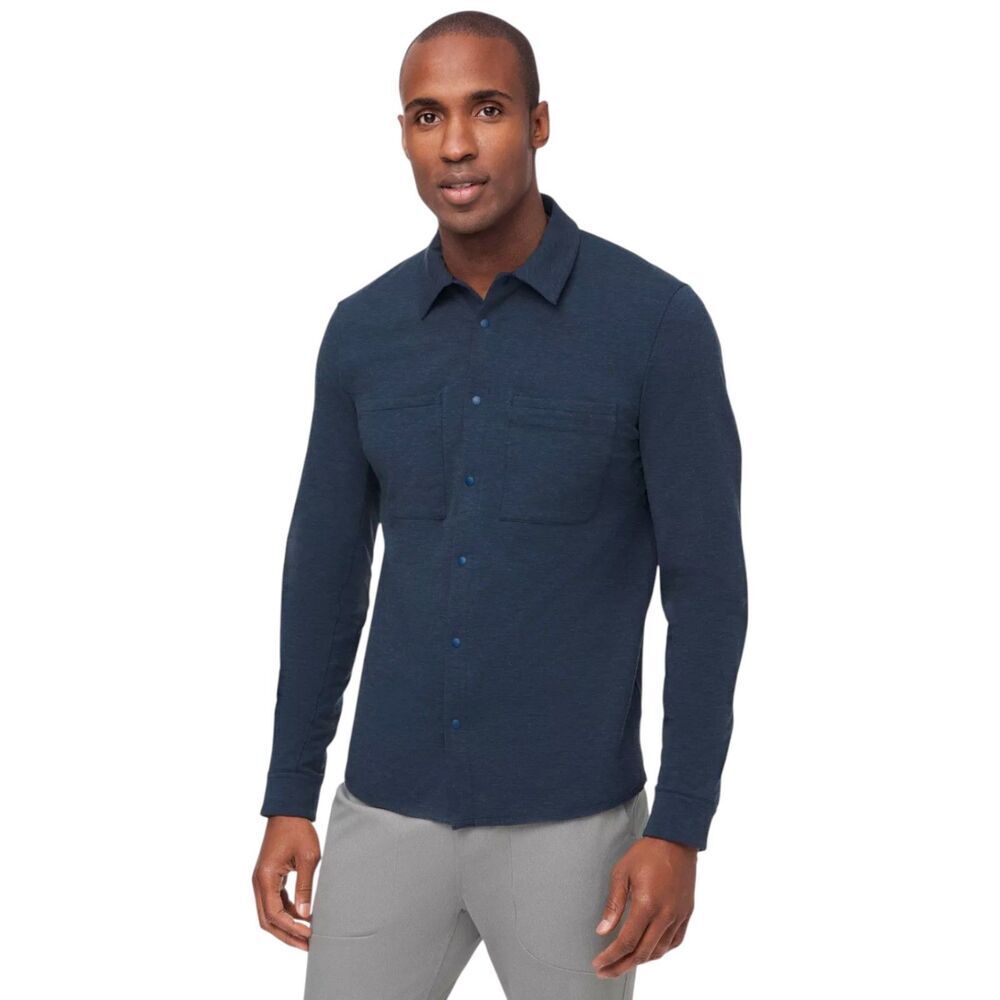 Lululemon Men's Compatibility Long-Sleeve Snap Shirt Heathered Blue Navy Medium